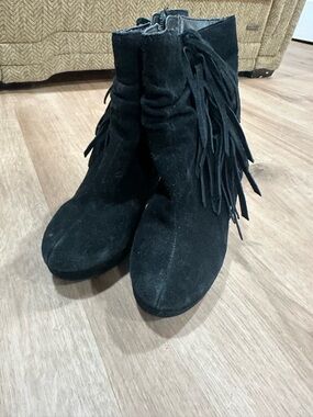 Steve Madden Black Genuine Suede Fringe Ankle Boots - Women